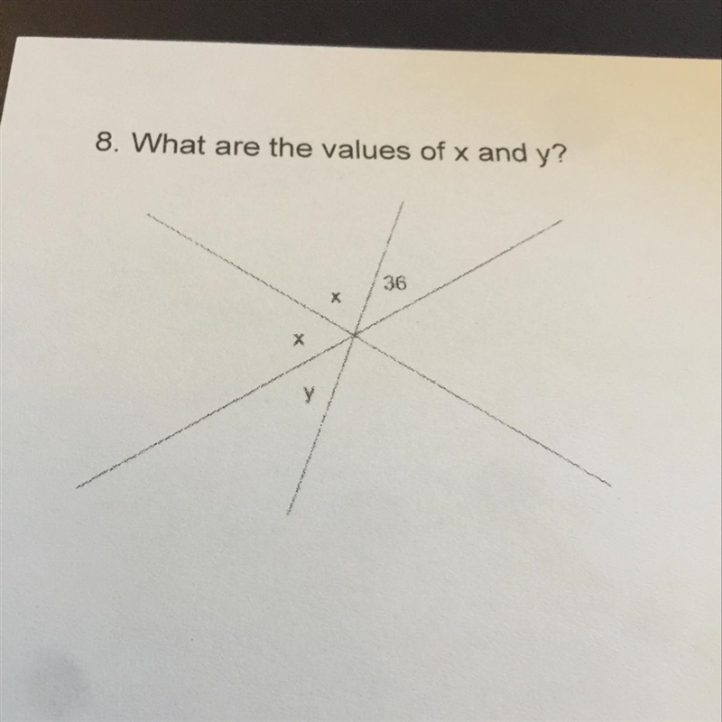 8. What are the values of x and y? X 36-example-1