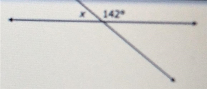 What is the measure of angle x? A 58°B. 38°C 42° D. 28°-example-1