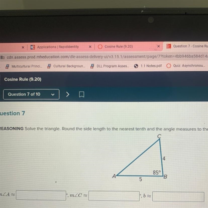 Solve the triangle. Round the side length to the nearest tenth and the angle measures-example-1