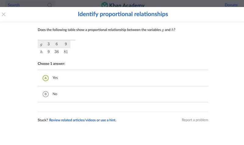 Does the following table show a proportional relationship between the variables g-example-1