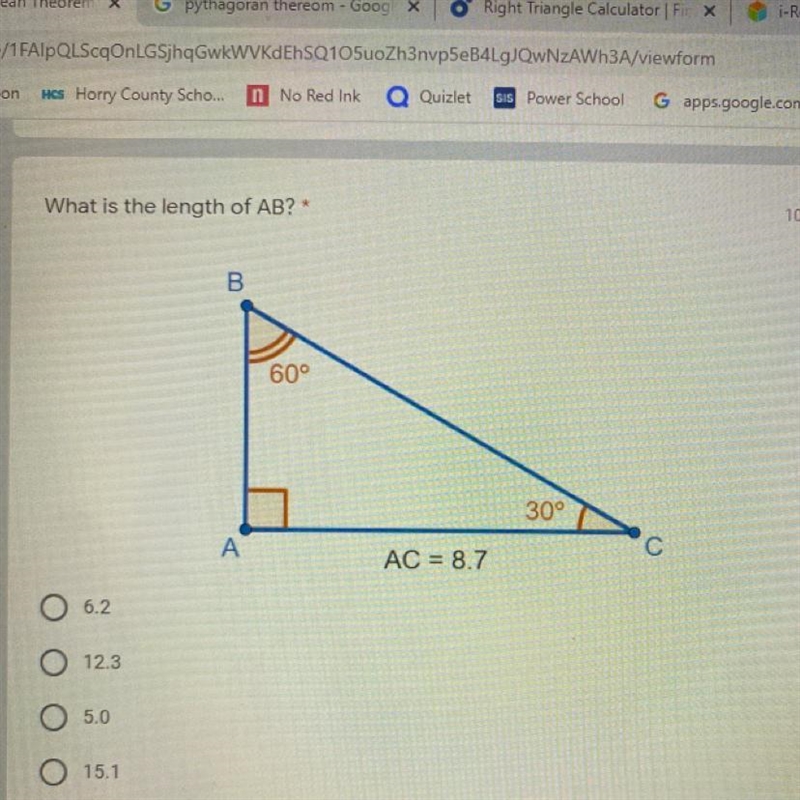 What is the length of AB? A) 6.2 B) 12.3 C) 5.0 D) 15.1-example-1