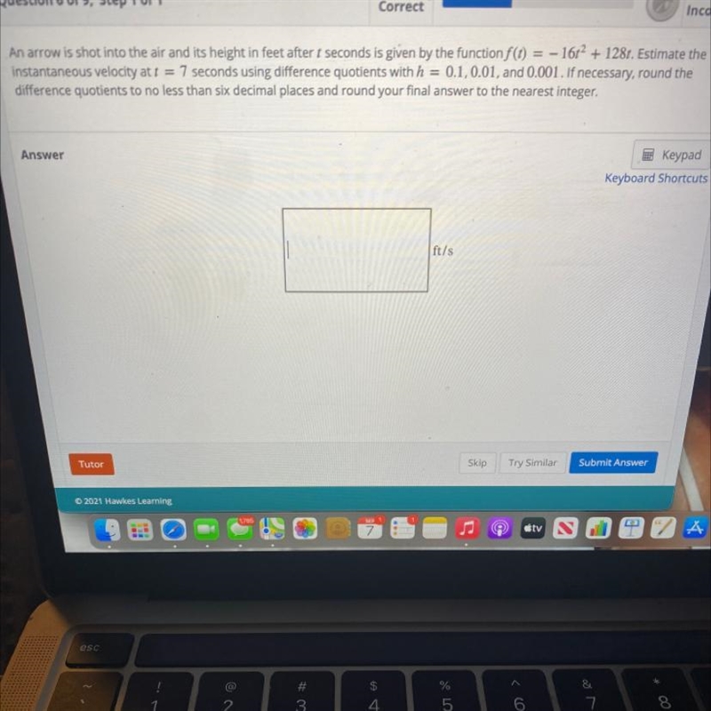 estimate the instantaneous velocity at t=7 seconds using the difference quotients-example-1