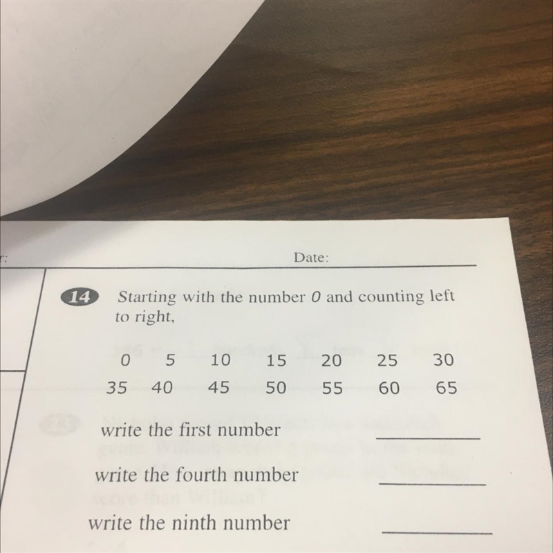 14 Starting with the number 0 and counting left to right, 0 35 5 40 10 45 Date: 15 20 25 30 50 55 60 65 write-example-1