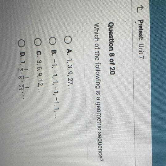 Which of the following is a geometric sequence?-example-1