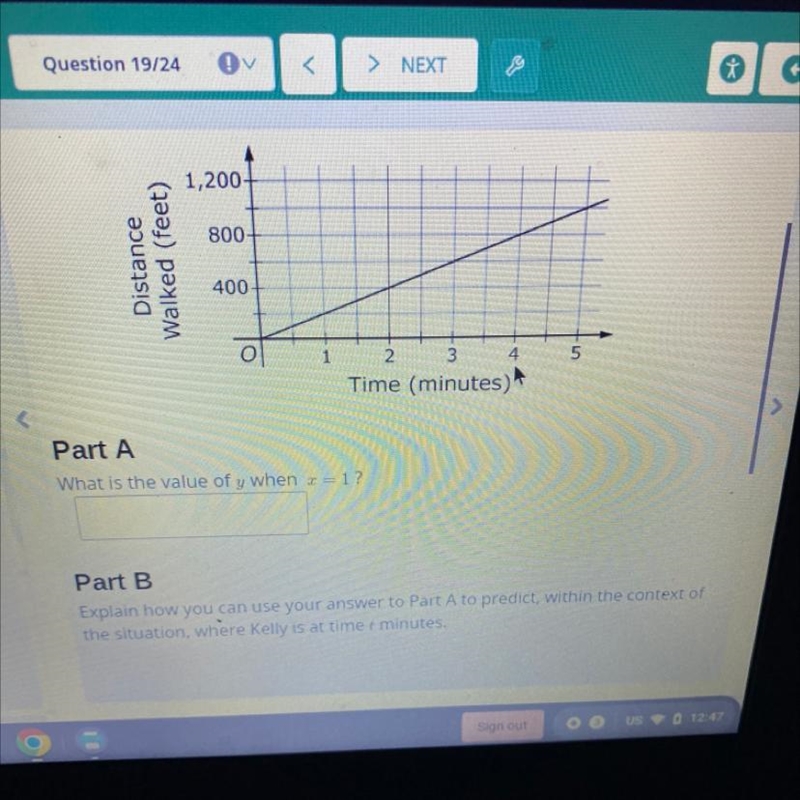 The graph below relates y, the distance Kelly walked, to x, the amount of time that-example-1