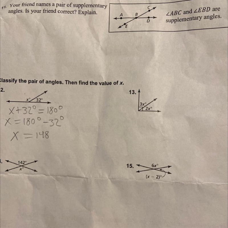 Your friend names a pair of supplementary angles. Is your friend correct? Explain-example-1