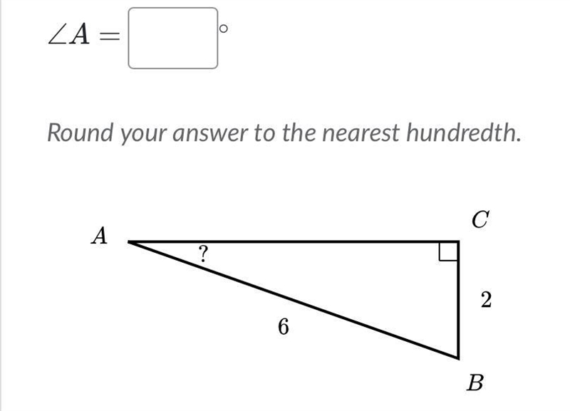 Solve for an angle in right triangles I just need the answer :)-example-1