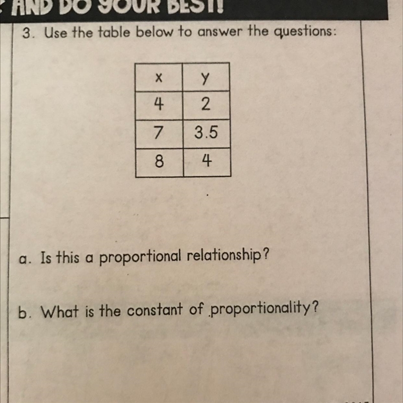 Use the table below to answer the questions: a. is this a proportional relationship-example-1