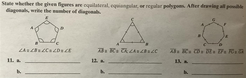 Geometry: states whether the given figures are equilateral, equiangular, or regular-example-1