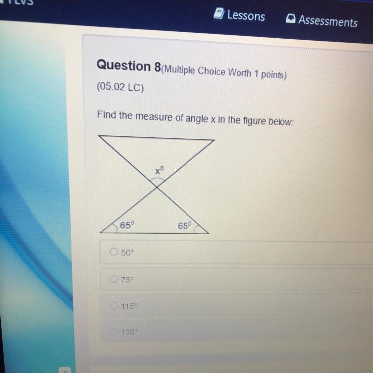 Find the measure of angle x in the figure below 50 75 115 130-example-1