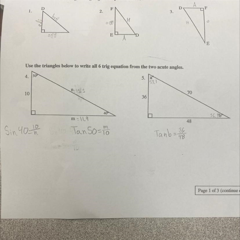 How can i solve Sin 40 = 10/n and Tan 50 = m/10-example-1