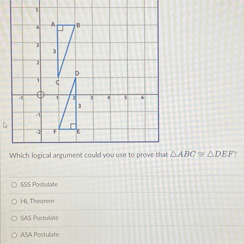 Which logical argument could you use to prove that triangle ABC is congruent to triangle-example-1