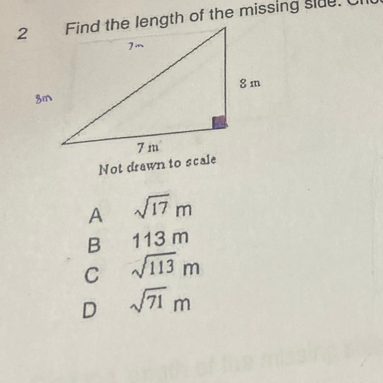 2 Find the length of the missing side. Choose the correct answer in simplest radical-example-1