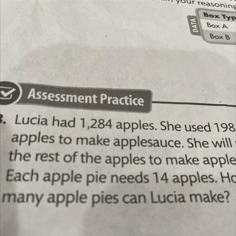 Pls Help Lucia had 1,284 apples she used 198 apples to make applesauce she will use-example-1