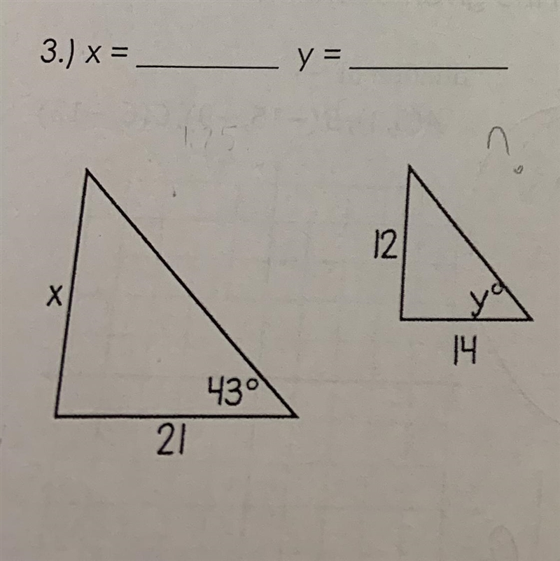 3.) x = X 21 _y=_ 43° 121 14 4.)-example-1