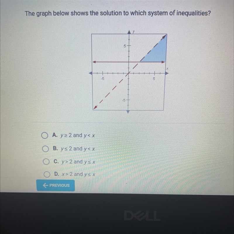 The graph below shows the solution to which system of inequalities?-example-1