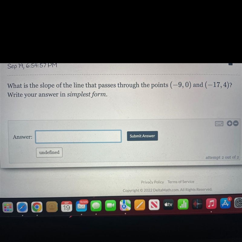 what is the slope of the line that passes through the points (-9,0) and (-17,4)? write-example-1