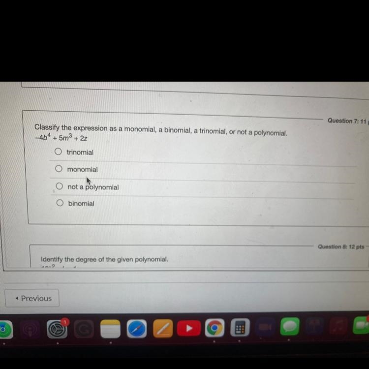 Classify the expression as a monomial, a binomial, a trinomial, or not a polynomial-example-1