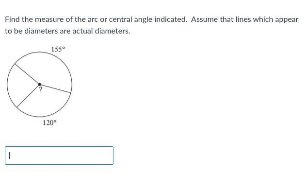 Find the measure of the arc or central angle indicated. Assume that lines which appear-example-1