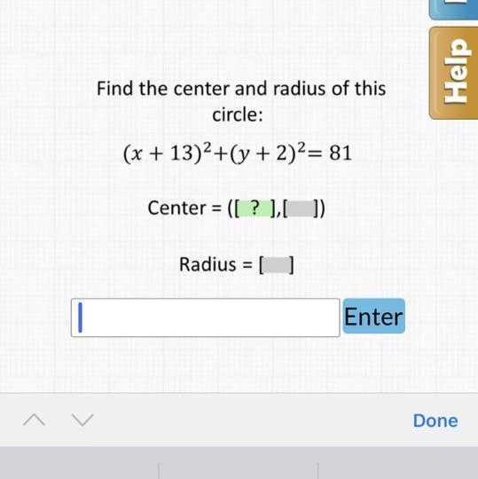 Find the center and radius of this circle:-example-1