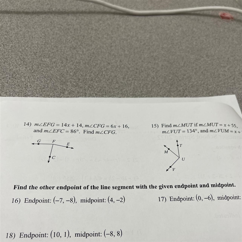 = ) MZEFG = 14x + 14, mZCFG=6x + 16, and mZEFC = 86°. Find mZCFG. = G F E E. C If-example-1