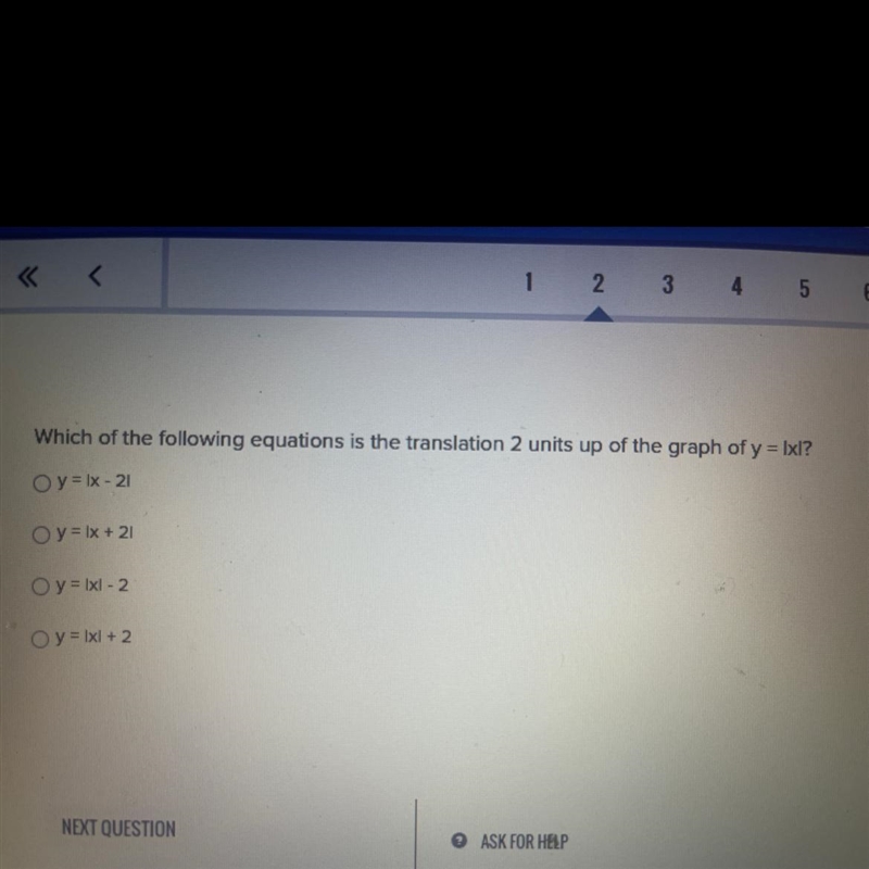 Which of the following equations is the translation 2 units up of the graph of y= 1x-example-1