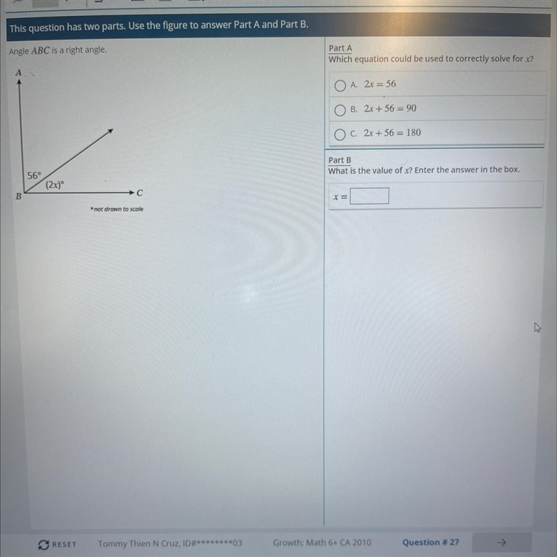 This question has two parts. Use the figure to answer Part A and Part B. Angle ABC-example-1