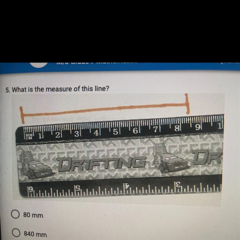 What is the measure of this line? 80 mm 840mm 84mm 80.4 mm-example-1