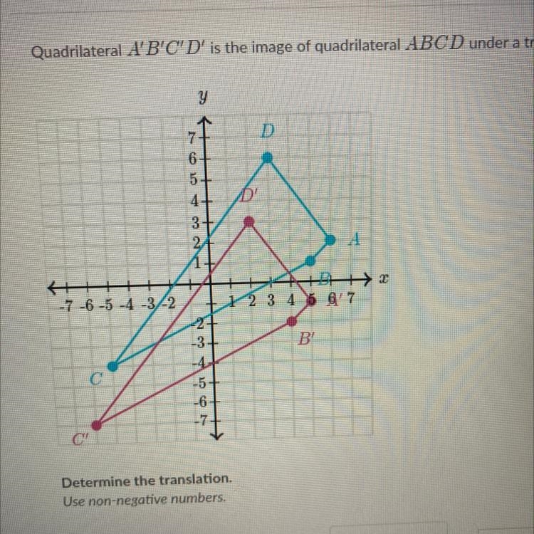 Quadrilateral A’B’C’D is the image of quadrilateral ABCD under a translation.-example-1