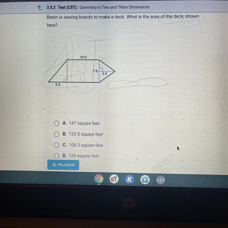 Benin is sawing boards to make a deck. What is the area of the deck, shown here? La-example-1