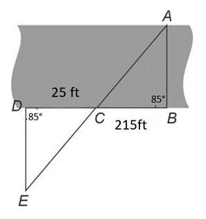 PLEASE HELP Rihanna wants to find the distance, AB, across a river. She starts at-example-1