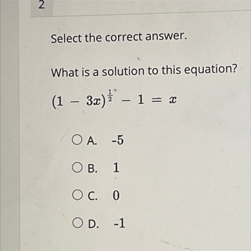 Select the correct answer. What is a solution to this equation? (1 - 3x) - 1 = x A-example-1