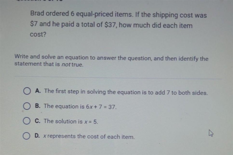 Please hurry !! no links Brad ordered 6 equal-priced items. If the shipping cost was-example-1