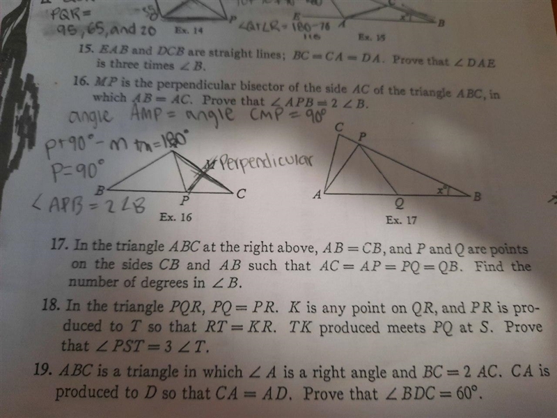 In the triangle ABC at the right above, AB=CB, and P and Q are points on the sides-example-1