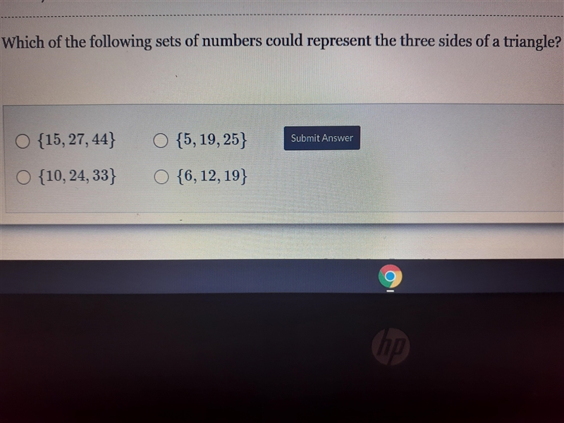 Which of the following sets of numbers could represent the three sides of a triangle-example-1