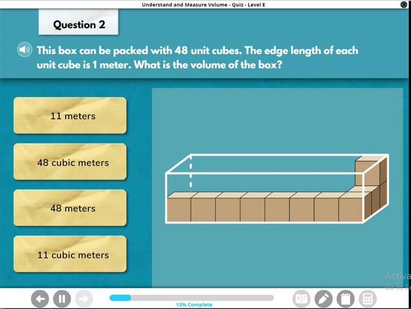 this box can be packed with 48 unit cubes. The edge length of each unit cube is 1 meter-example-1