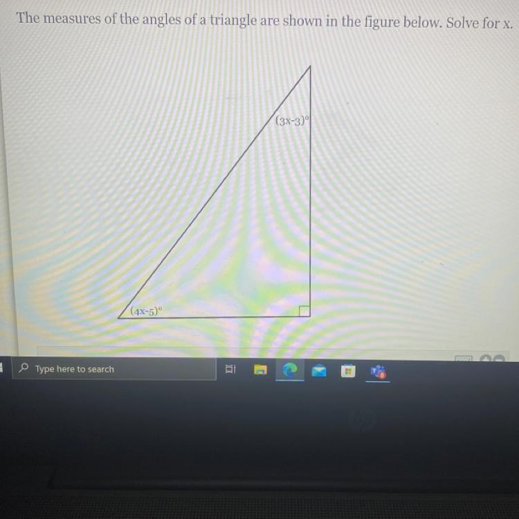 The measures of the angles of a triangle are shown in the figure below. Solve for-example-1