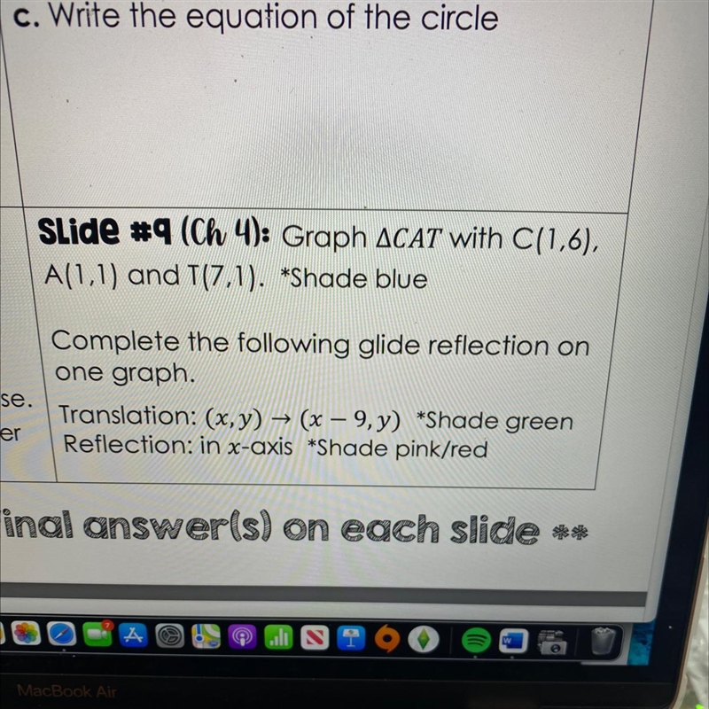 Graph ACAT with C(1,6),A(1,1) and T(7,1). *Shade blueComplete the following glide-example-1