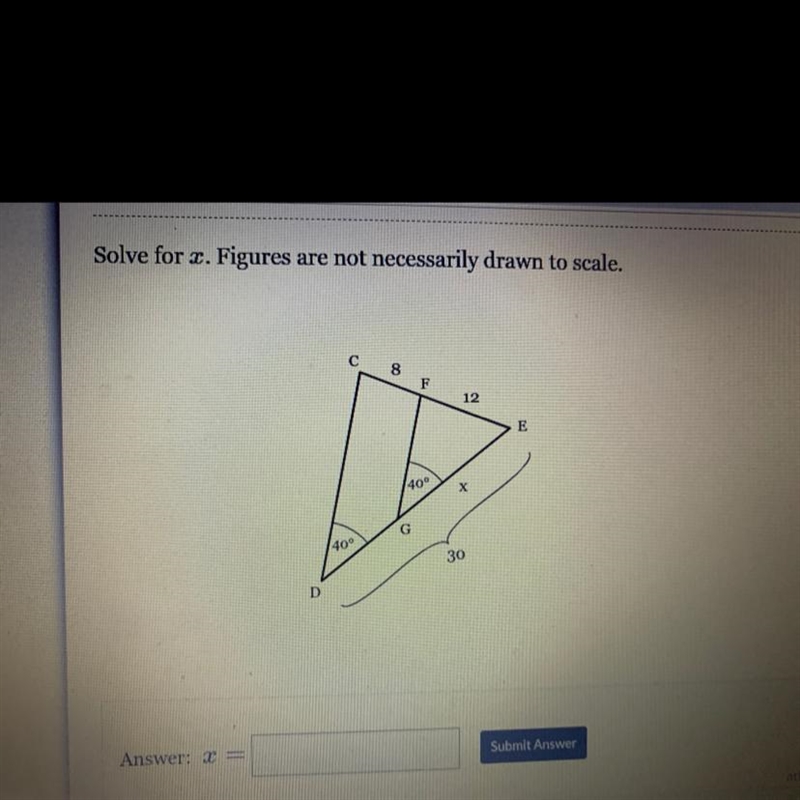 Solve for x figures are not necessarily drawn to scale-example-1