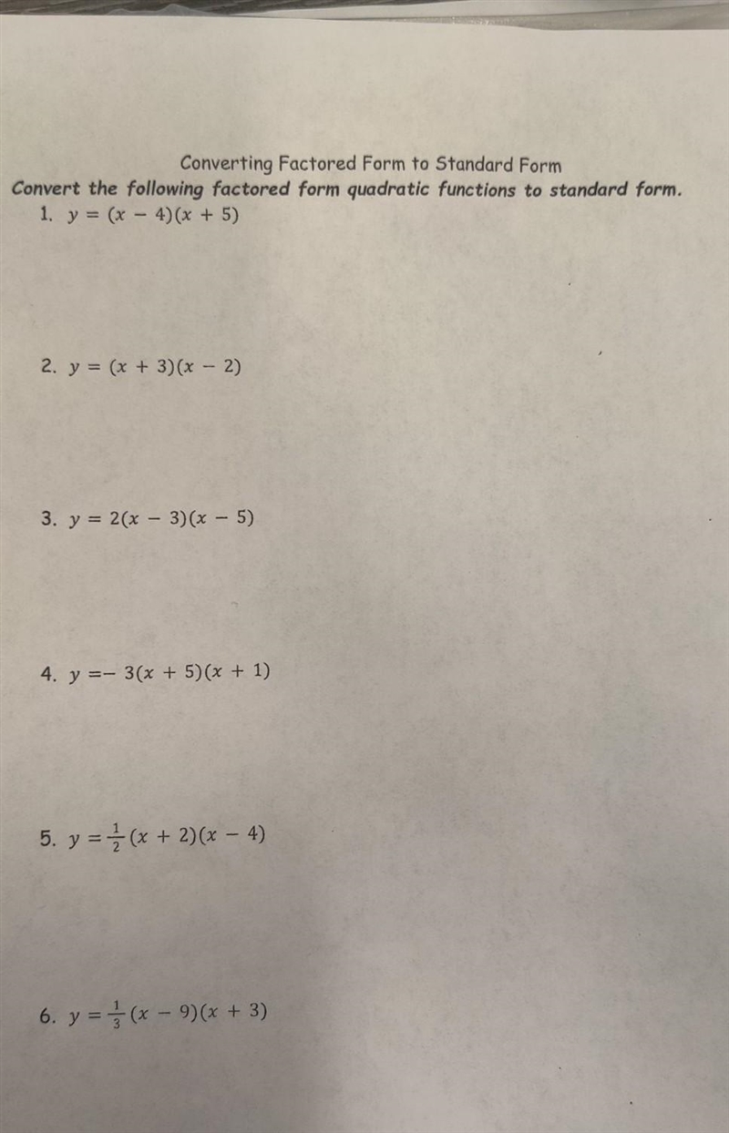 Convert factored form quadratic function to standard form​-example-1