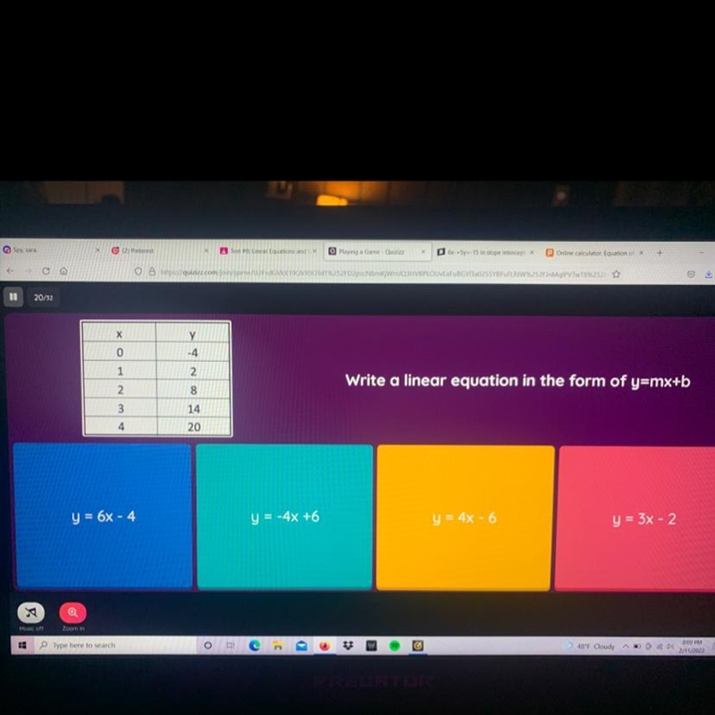 Write a linear equation in the form of y=mx+b-example-1