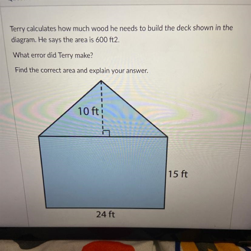 Terry calculates how much wood he needs to build the desk shown in the diagram . He-example-1