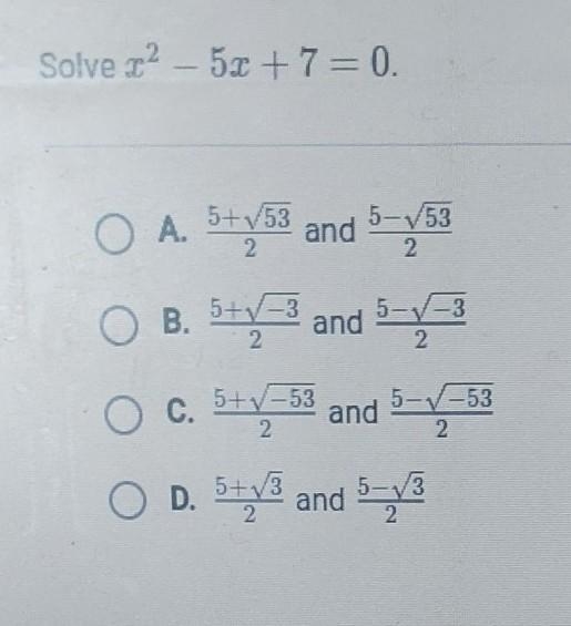 Help Immediately Please Solve ² - 5x+7=0.​-example-1