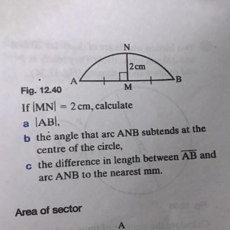 In Fig. 12.40, AB is a chord of a circle of in radius 10 cm, M is the mid-point of-example-1