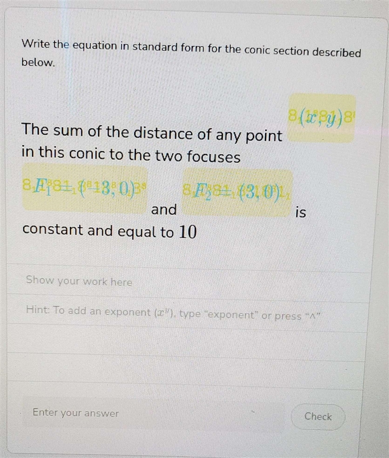 Write the equation in standard form for the conic section described below. The sum-example-1