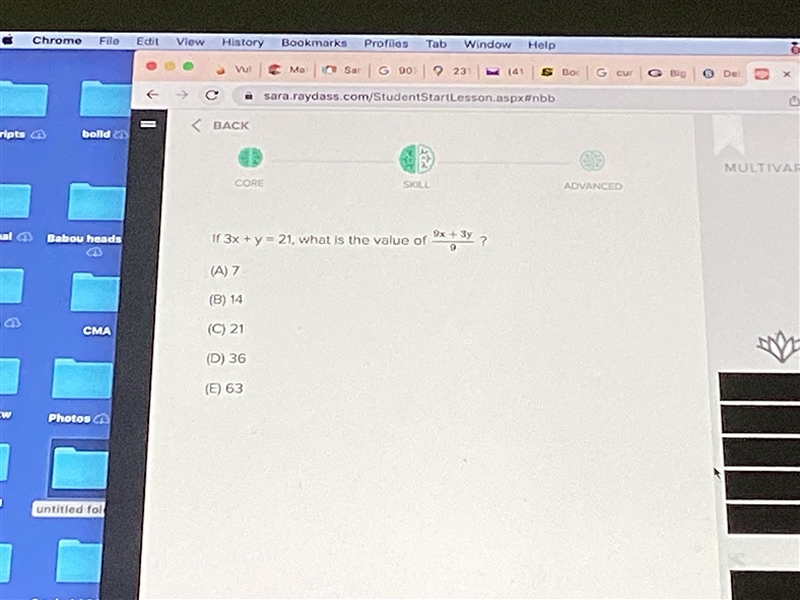 If 3x + y = 21 then what is the values of 9x +3y —————- 9-example-1