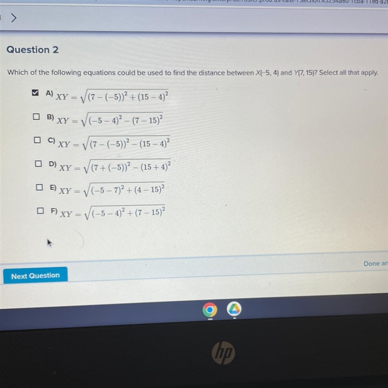 DISTANCE EQUATION i know it is the first one but what other ones?-example-1