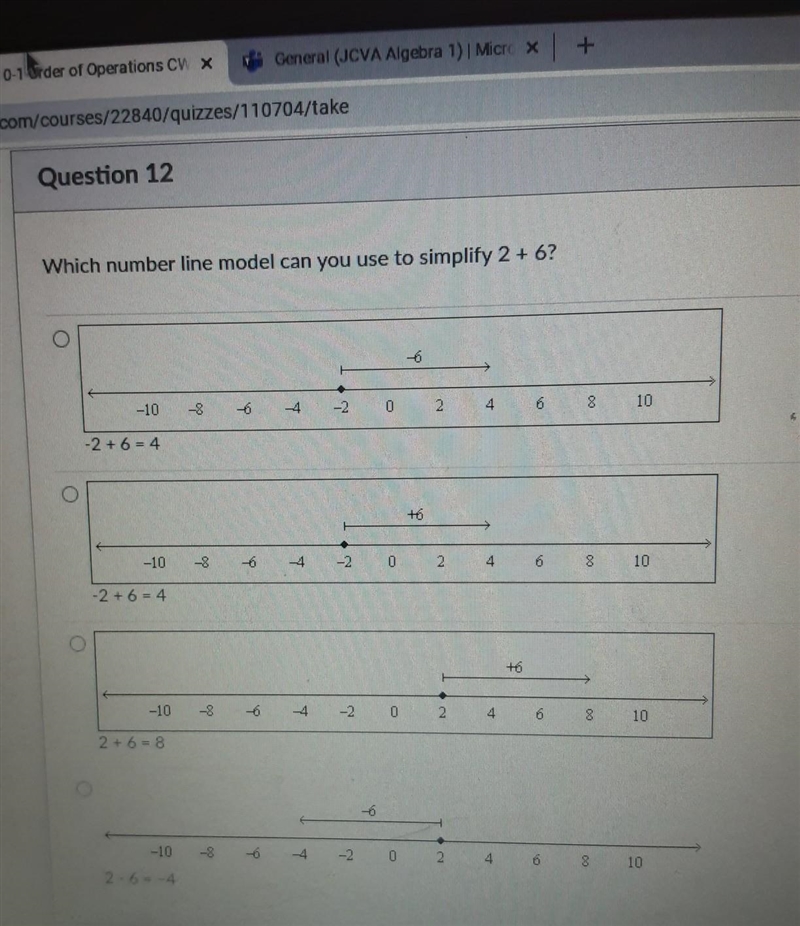 Which number line model can you use to simplify 2 + 6?​ tap on picture to see full-example-1