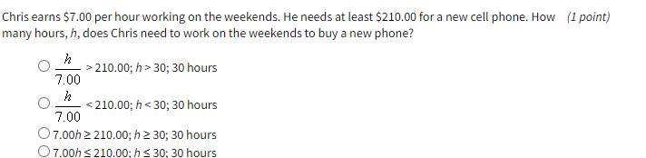 Chris earns $7.00 per hour working on the weekends He needs at least 210.00 for a-example-1