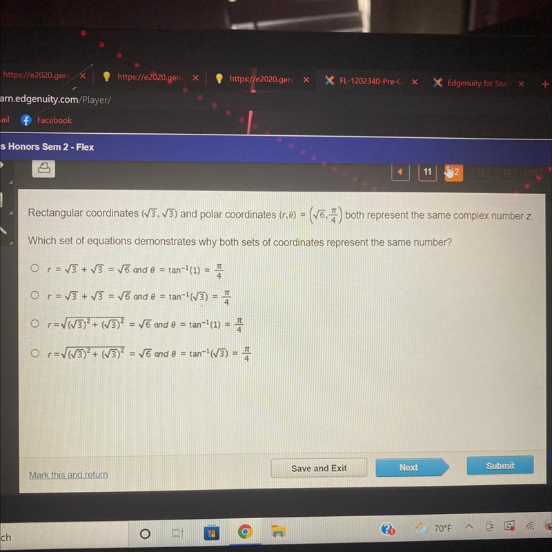 Rectangular coordinates (73,73) and polar coordinates (6,0) = (V6,4) both represent-example-1